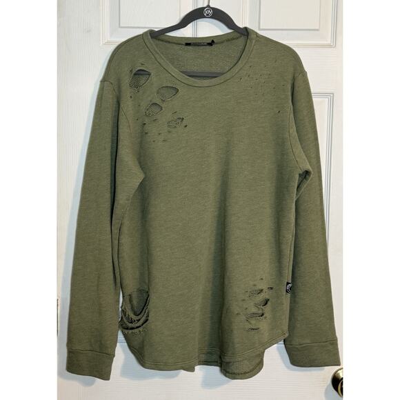 Rustic Dime Women’s Distressed Sweater, Olive Green, Large - Picture 1 of 8